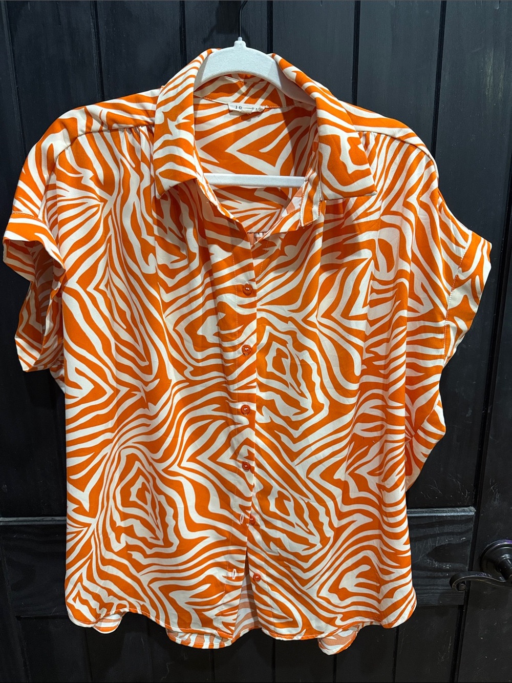 JODIFL Orange and White Zebra Print Button-Up Blouse